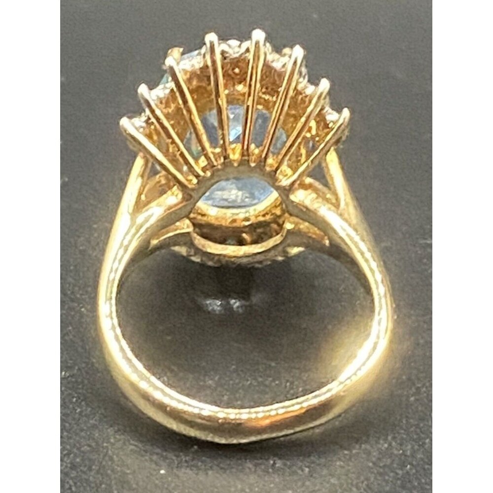 Faux Aquamarine Ring CZ 18K GE Yellow Gold Electroplate Sz 9 March BDay Cocktail - Picture 3 of 7